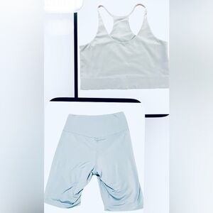Girlfriend Collective Blue Set Bike Shorts + Halter Bra- Women’s M